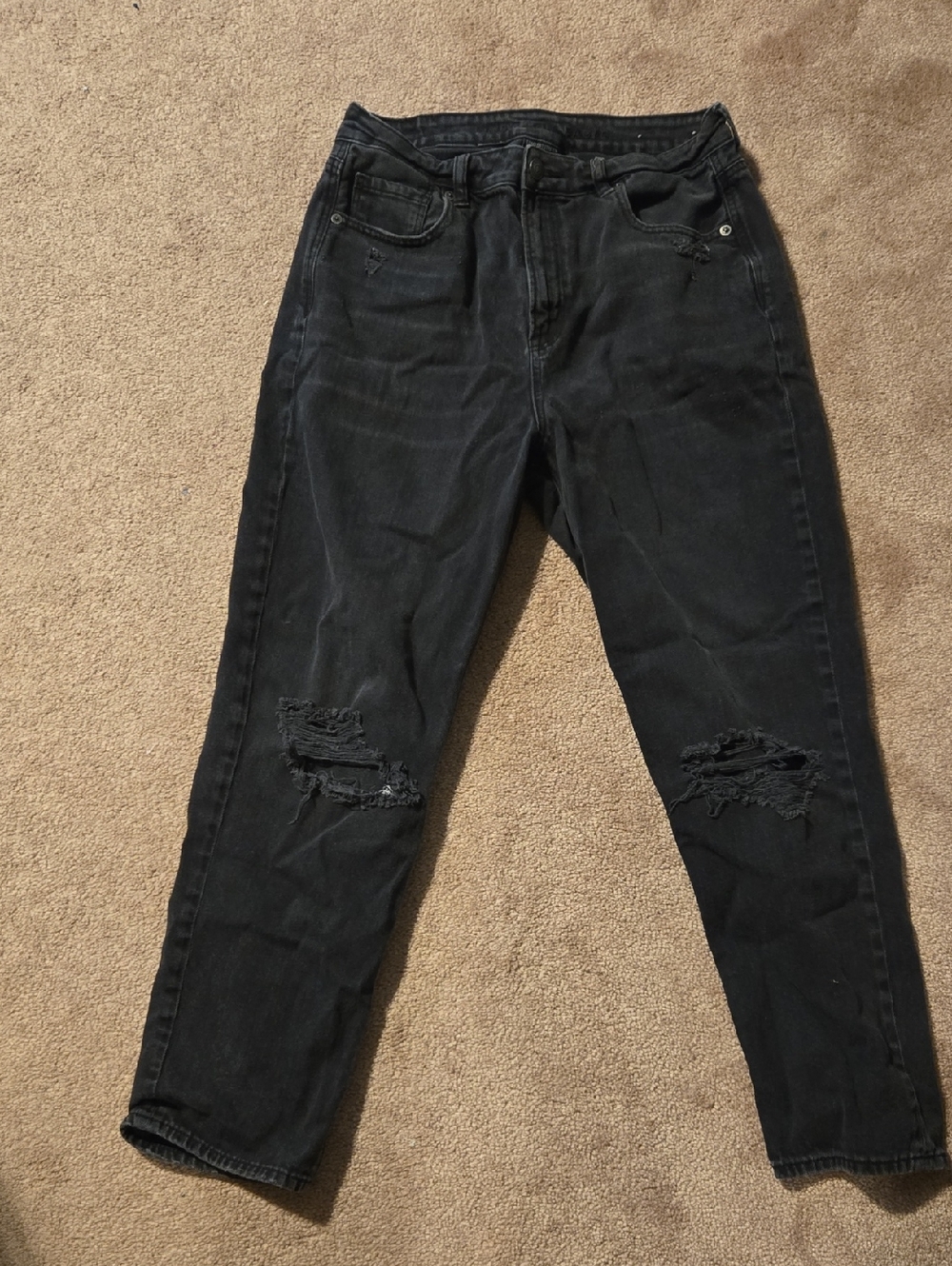 AE Black Distressed Mom Jeans